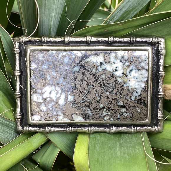 Vintage Bright Pyrite Artisan Stone On Outlined Rectangular Metal Belt Buckle - Picture 10 of 13